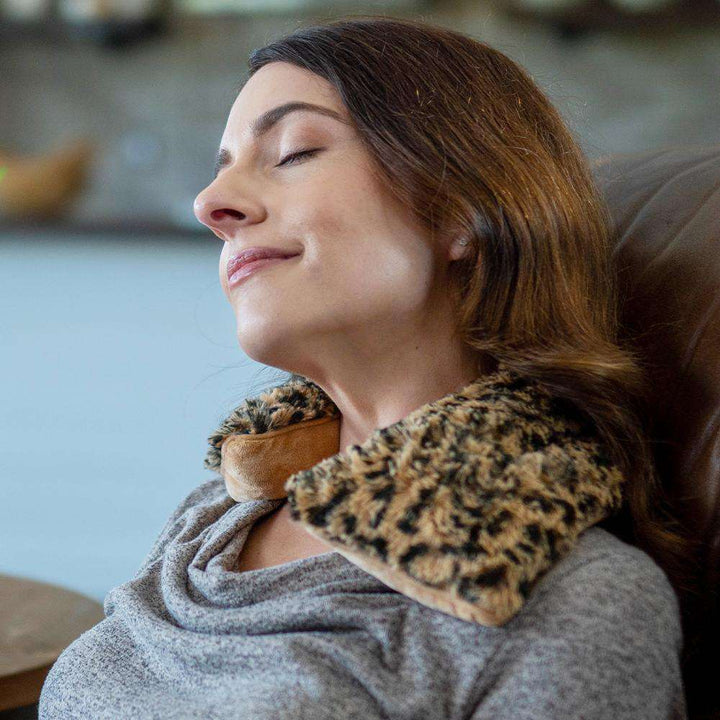 Revitalize with Leopard Warmies Neck Wrap—microwave and unwind.